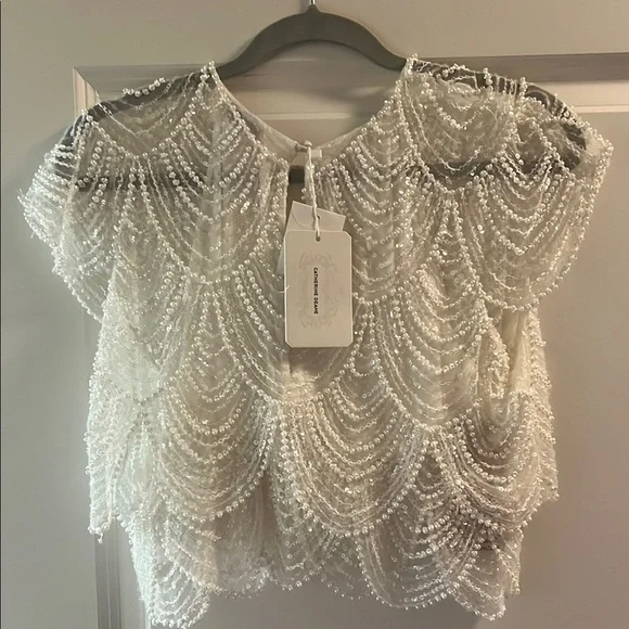 BHLDN Ivory Beaded Scallop Blouse - Picture 3 of 3
